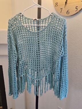 Turqoise Frayed Swim Cover Up